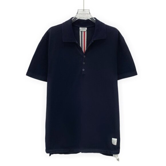 DM0356 Thom Browne tb dark blue back striped cotton lapel short-sleeved Polo shi - Picture 1 of 8